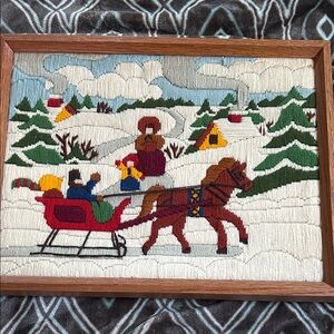 Vintage America Winter Tapestry with Red and Green Accents hand made